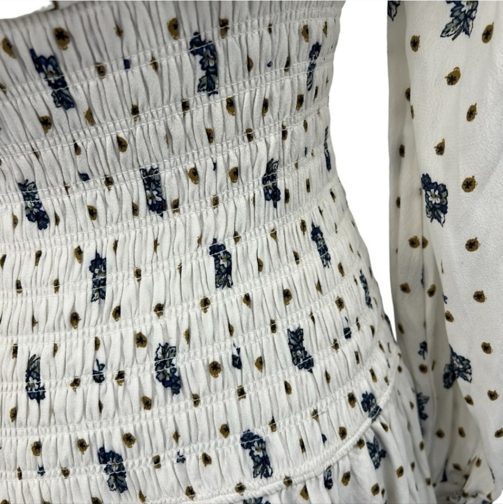 Free people Tea Combo Blue Flower Dress Long‎ Sleeves Women Size Medium - Picture 9 of 11